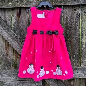 Bonnie Jean Corduroy Holiday Jumper Dress Pink Black White Snowman 6 Girl